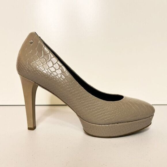 Rockport Adiprene Taupe Leather Croc Embossed Platform Pumps - Picture 2 of 9